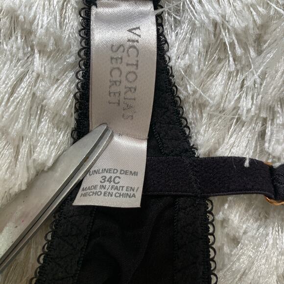 Victoria's Secret Black Unlined Lace Demi Bra Sz 34C - Picture 6 of 8